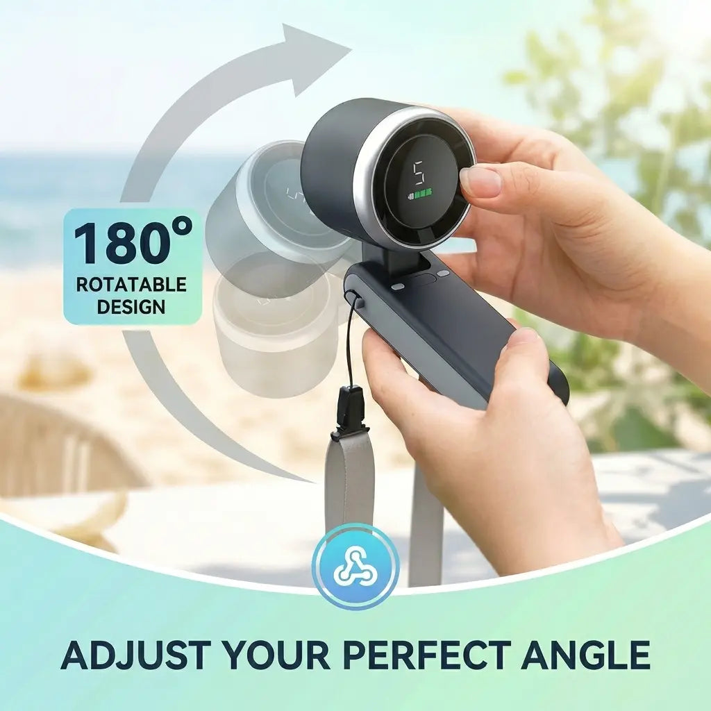 Windyway Portable Handheld Turbine Fan - 5-Speed 3-In-1 Rechargeable Fan with 4000Mah Battery, up to 10-Hour Runtime, Air Turbine Tech for Outdoor Activities, Summer Essential